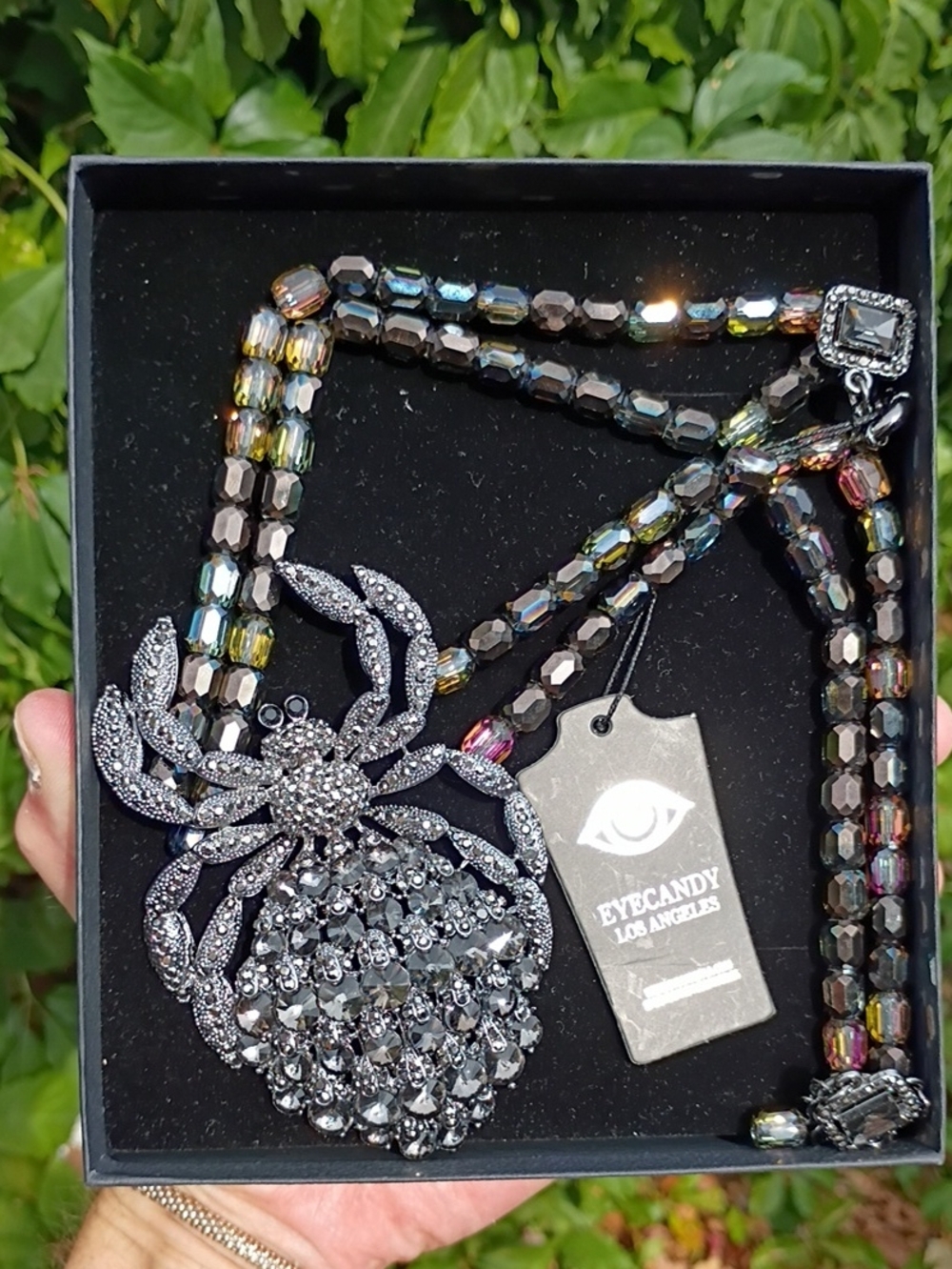 eye candy Black Crystal Spider Statement Necklace